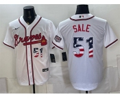 Men's Atlanta Braves #51 Chris Sale White USA 250 Fourth of July Home Stadium Stitched Baseball Jersey