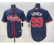 Men's Atlanta Braves #99 Spencer Strider Navy Cool Base Stitched Baseball Jersey Men's Atlanta Braves #99 Spencer Strider Navy Cool Base Stitched Baseball Jersey