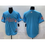 Men's Atlanta Braves Blank Blue 2024 Atliens & Peach With Outkast Patch Vapor Limited Stitched Baseball Jersey Men's Atlanta Braves Blank Blue 2024 Atliens & Peach With Outkast Patch Vapor Limited Stitched Baseball Jersey