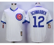 Chicago Cubs #12 Kyle Schwarber White Strip Home Cooperstown Stitched MLB Jersey