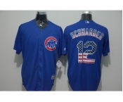 Men Chicago Cubs #12 Kyle Schwarber Blue USA Flag Fashion Cool Base Jersey Men Chicago Cubs #12 Kyle Schwarber Blue USA Flag Fashion Cool Base Jersey