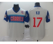 Men's Chicago Cubs #17 Kris Bryant KB Light Grey 2019 Retro Moniker Edition MLB Jersey Men's Chicago Cubs #17 Kris Bryant KB Light Grey 2019 Retro Moniker Edition MLB Jersey