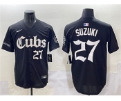 Men's Chicago Cubs #27 Seiya Suzuki Black 'Gothic North Side Edition' Vapor Premier Limited Stitched Baseball Jersey