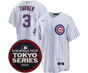 Men's Chicago Cubs #3 Justin Turner White 2025 World Tour Tokyo Series Home Stitched Baseball Jersey