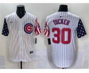 Men's Chicago Cubs #30 Kyle Tucker White Pinstripe 2025 Independence Day Vapor Premier Limited Stitched Baseball Jersey