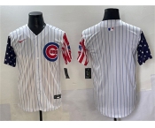Men's Chicago Cubs Blank White Pinstripe 2025 Independence Day Vapor Premier Limited Stitched Baseball Jersey