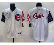 Men's Chicago Cubs Team Big Logo White Pinstripe 2025 Independence Day Vapor Premier Limited Stitched Baseball Jersey