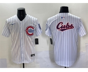 Men's Chicago Cubs Team Big Logo White Pinstripe 2nd Alternate Limited Stitched Baseball Jersey