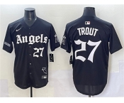 Men's Los Angeles Angels #27 Mike Trout Black 'Gothic Halo Edition' Vapor Limited Stitched Jersey