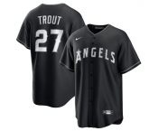 Men's Los Angeles Angels #27 Mike Trout Black Lights Out Limited Stitched Baseball Jersey