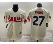 Men's Los Angeles Angels #27 Mike Trout Cream 2022 City Connect Cool Base Stitched Jersey
