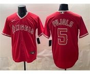 Men's Los Angeles Angels #5 Albert Pujols Red Stitched Baseball Jersey Men's Los Angeles Angels #5 Albert Pujols Red Stitched Baseball Jersey