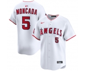 Men's Los Angeles Angels #5 Yoan Moncada White Home Limited Stitched Baseball Jersey