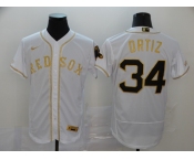 Nike Men's Boston Red Sox #34 David Ortiz White Gold Home Flex Base Authentic Collection Baseball Jersey
