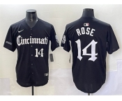 Men's Cincinnati Reds #14 Pete Rose Black 'Gothic Queen City Edition' Vapor Premier Limited Stitched Baseball Jersey