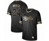 Men's Cincinnati Reds #24 Tony Perez Authentic Black Gold Fashion Baseball Jersey