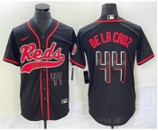 Men's Cincinnati Reds #44 Elly De La Cruz Number Black With Patch Cool Base Stitched Baseball Jersey