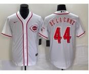 Men's Cincinnati Reds #44 Elly De La Cruz White With Patch Cool Base Stitched Baseball Jersey