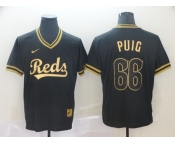 Men's Cincinnati Reds #66 Yasiel Puig Authentic Black Gold Fashion Baseball Jersey