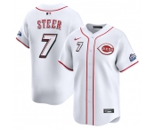 Men's Cincinnati Reds #7 Spencer Steer White 2025 Speedway Classic Home Limited Stitched Baseball Jersey