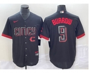 Men's Cincinnati Reds #9 Joe Burrow Black 2023 City Connect Cool Base Stitched Baseball Jersey1