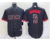 Men's Cincinnati Reds #9 Joe Burrow Black 2023 City Connect Cool Base Stitched Baseball Jersey