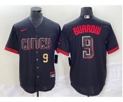 Men's Cincinnati Reds #9 Joe Burrow Number Black 2023 City Connect Cool Base Stitched Baseball Jersey1