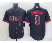 Men's Cincinnati Reds #9 Joe Burrow Number Black 2023 City Connect Cool Base Stitched Baseball Jersey2