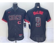 Men's Cincinnati Reds #9 Matt McLain Black 2023 City Connect Flex Base Stitched Jersey1