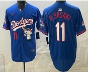 Men's Los Angeles Dodgers #11 Roki Sasaki Blue Hello Kitty 2025 World Series Champions Limited Jersey Men's Los Angeles Dodgers #11 Roki Sasaki Blue Hello Kitty 2025 World Series Champions Limited Jersey