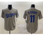 Men's Los Angeles Dodgers #11 Roki Sasaki Gray Cool Base Stitched Baseball Jersey