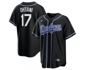 Men's Los Angeles Dodgers #17 Shohei Ohtani Black Lights Out Limited Stitched Baseball Jersey