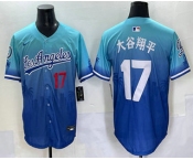 Men's Los Angeles Dodgers #17 Shohei Ohtani Japanese Blue 2025 City Connect Limited Stitched Jersey