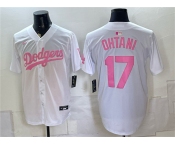 Men's Los Angeles Dodgers #17 Shohei Ohtani White Pink Vapor Limited Stitched Baseball Jersey Men's Los Angeles Dodgers #17 Shohei Ohtani White Pink Vapor Limited Stitched Baseball Jersey