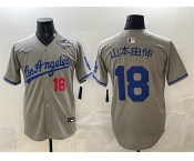 Men's Los Angeles Dodgers #18 山本由伸 Grey 2025 World Series Patch Limited Stitched Baseball Jersey Men's Los Angeles Dodgers #18 山本由伸 Grey 2025 World Series Patch Limited Stitched Baseball Jersey