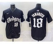 Men's Los Angeles Dodgers #18 Yoshinobu Yamamoto Black 2025 LA Gothic Style With 2024 World Series Champions Patch Vapor Premier Limited Stitched Baseball 