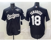 Men's Los Angeles Dodgers #18 Yoshinobu Yamamoto Black 2025 World Series Patch Cool Base Stitched Baseball Jersey Men's Los Angeles Dodgers #18 Yoshinobu Yamamoto Black 2025 World Series Patch Cool Base Stitched Baseball Jersey