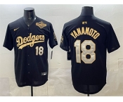 Men's Los Angeles Dodgers #18 Yoshinobu Yamamoto Black Gold 2025 World Series Patch Limited Stitched Baseball Jersey Men's Los Angeles Dodgers #18 Yoshinobu Yamamoto Black Gold 2025 World Series Patch Limited Stitched Baseball Jersey