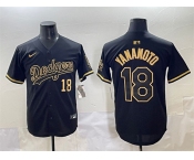 Men's Los Angeles Dodgers #18 Yoshinobu Yamamoto Black Gold Limited Stitched Jersey