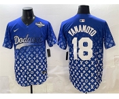 Men's Los Angeles Dodgers #18 Yoshinobu Yamamoto Blue 2025 World Series Patch Limited Stitched Baseball Jersey Men's Los Angeles Dodgers #18 Yoshinobu Yamamoto Blue 2025 World Series Patch Limited Stitched Baseball Jersey