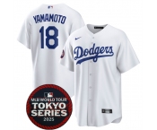 Men's Los Angeles Dodgers #18 Yoshinobu Yamamoto White 2025 World Tour Tokyo Series Home Stitched Baseball Jersey