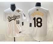 Men's Los Angeles Dodgers #18 Yoshinobu Yamamoto White Gold 2025 World Series Patch Limited Stitched Baseball Jersey Men's Los Angeles Dodgers #18 Yoshinobu Yamamoto White Gold 2025 World Series Patch Limited Stitched Baseball Jersey