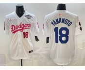 Men's Los Angeles Dodgers #18 Yoshinobu Yamamoto White Pink 2025 World Series Vin & Kobe Patch Limited Stitched Baseball Jersey Men's Los Angeles Dodgers #18 Yoshinobu Yamamoto White Pink 2025 World Series Vin & Kobe Patch Limited Stitched Baseball Jersey
