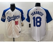 Men's Los Angeles Dodgers #18 Yoshinobu Yamamoto White Royal 2025 World Series Champions Patch Limited Stitched Baseball Jersey Men's Los Angeles Dodgers #18 Yoshinobu Yamamoto White Royal 2025 World Series Champions Patch Limited Stitched Baseball Jersey