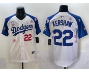 Men's Los Angeles Dodgers #22 Clayton Kershaw White Royal 2025 Tokyo Series Limited Stitched Baseball Jersey