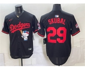 Men's Los Angeles Dodgers #29 Tarik Skubal Black Hello Kitty Night 2025 World Series Champions Patch Stitched Baseball Jersey Men's Los Angeles Dodgers #29 Tarik Skubal Black Hello Kitty Night 2025 World Series Champions Patch Stitched Baseball Jersey