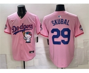 Men's Los Angeles Dodgers #29 Tarik Skubal Pink Hello Kitty Night 2025 World Series Champions Patch Stitched Baseball Jersey Men's Los Angeles Dodgers #29 Tarik Skubal Pink Hello Kitty Night 2025 World Series Champions Patch Stitched Baseball Jersey