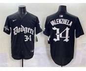Men's Los Angeles Dodgers #34 Fernando Valenzuela Black 2025 LA Gothic Style With 2024 World Series Champions Patch Vapor Premier Limited Stitched Baseball