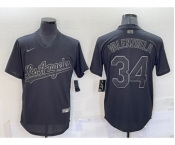 Men's Los Angeles Dodgers #34 Fernando Valenzuela Black Pullover Turn Back The Clock Stitched Cool Base Jersey