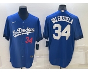Men's Los Angeles Dodgers #34 Fernando Valenzuela Number Blue 2021 City Connect Cool Base Stitched Jersey Men's Los Angeles Dodgers #34 Fernando Valenzuela Number Blue 2021 City Connect Cool Base Stitched Jersey